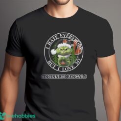 Green Cat With Santa Hat I Hate Everybody But I Love Cincinnati Bengals Christmas T shirt image Green Cat With Santa Hat I Hate Everybody But I Love Cincinnati Bengals Christmas T-shirt - Men Black T-Shirt