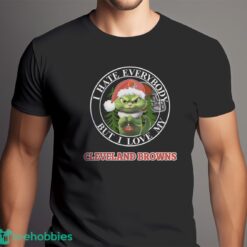 Green Cat With Santa Hat I Hate Everybody But I Love Cleveland Browns Christmas T-shirt - Men Black T-Shirt
