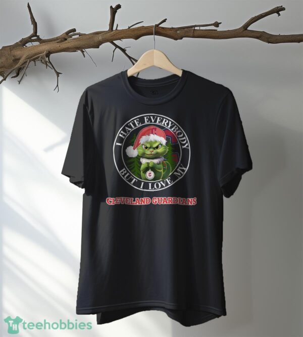 Green Cat With Santa Hat I Hate Everybody But I Love Cleveland Guardians Christmas T-shirt - Black T-Shirt