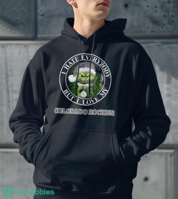 Green Cat With Santa Hat I Hate Everybody But I Love Colorado Rockies Christmas T-shirt - Men Black Hoodie