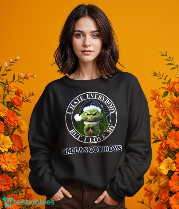 Green Cat With Santa Hat I Hate Everybody But I Love Dallas Cowboys Christmas T-shirt - Girl Black Swearshirt