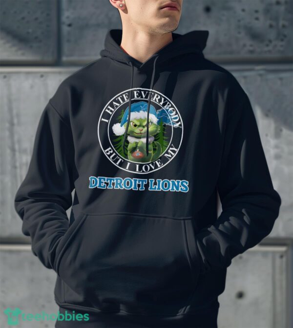 Green Cat With Santa Hat I Hate Everybody But I Love Detroit Lions Christmas T-shirt - Men Black Hoodie