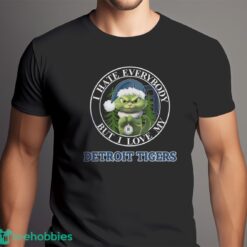 Green Cat With Santa Hat I Hate Everybody But I Love Detroit Tigers Christmas T-shirt - Men Black T-Shirt