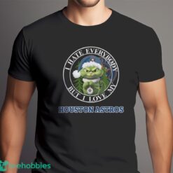 Green Cat With Santa Hat I Hate Everybody But I Love Houston Astros Christmas T-shirt - Men Black T-Shirt
