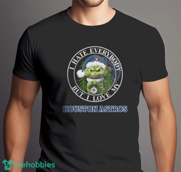 Green Cat With Santa Hat I Hate Everybody But I Love Houston Astros Christmas T-shirt - Men Black T-Shirt