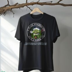 Green Cat With Santa Hat I Hate Everybody But I Love Houston Texans Christmas T-shirt - Black T-Shirt