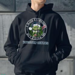 Green Cat With Santa Hat I Hate Everybody But I Love Houston Texans Christmas T-shirt - Men Black Hoodie