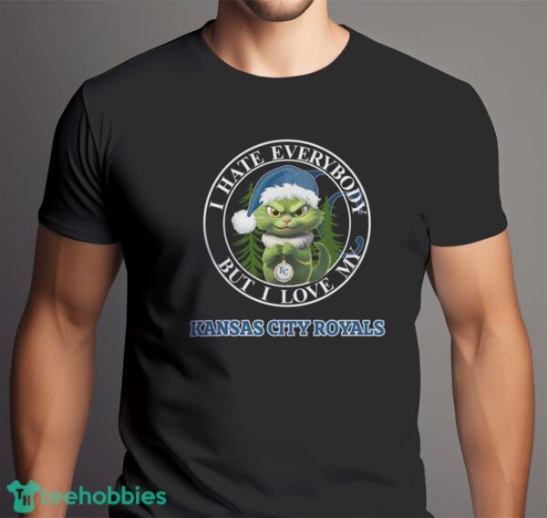 Green Cat With Santa Hat I Hate Everybody But I Love Kansas City Royals Christmas T-shirt - Men Black T-Shirt