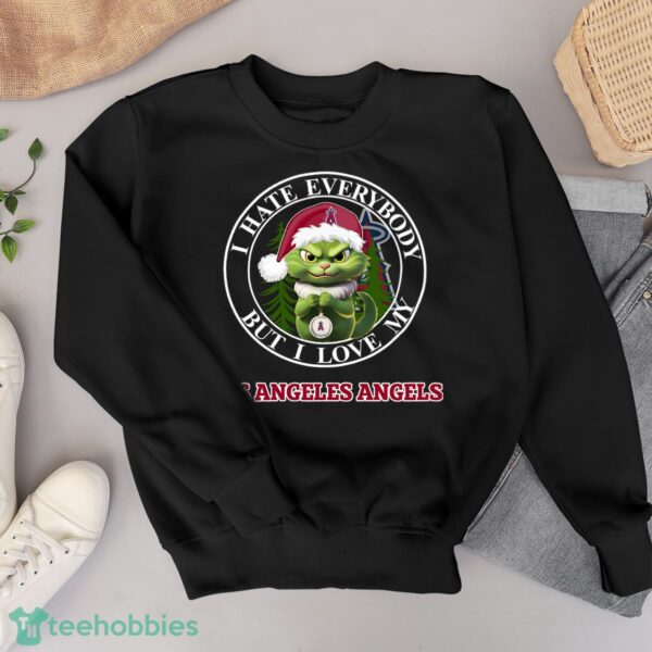 Green Cat With Santa Hat I Hate Everybody But I Love Los Angeles Angels Christmas T-shirt - Black Sweatshirt