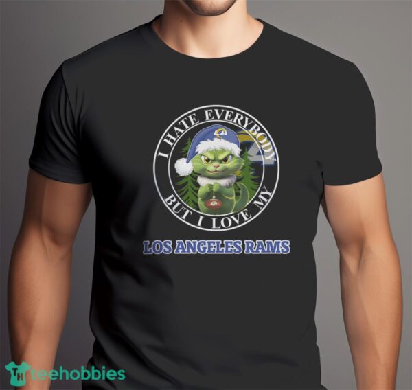 Green Cat With Santa Hat I Hate Everybody But I Love Los Angeles Rams Christmas T-shirt - Men Black T-Shirt