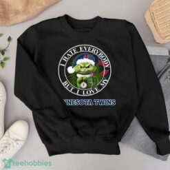 Green Cat With Santa Hat I Hate Everybody But I Love Minnesota Twins Christmas T-shirt - Black Sweatshirt