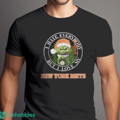 Green Cat With Santa Hat I Hate Everybody But I Love New York Mets Christmas T-shirt - Men Black T-Shirt