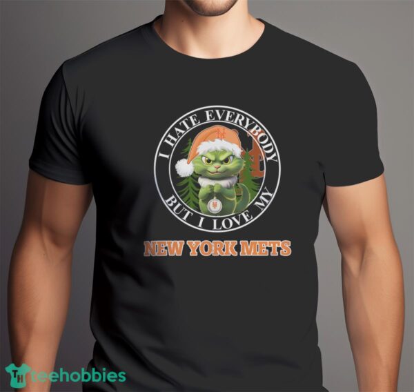 Green Cat With Santa Hat I Hate Everybody But I Love New York Mets Christmas T-shirt - Men Black T-Shirt
