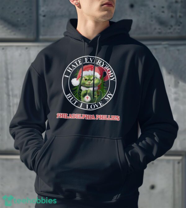 Green Cat With Santa Hat I Hate Everybody But I Love Philadelphia Phillies Christmas T-shirt - Men Black Hoodie