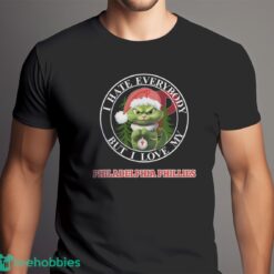 Green Cat With Santa Hat I Hate Everybody But I Love Philadelphia Phillies Christmas T-shirt - Men Black T-Shirt