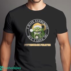 Green Cat With Santa Hat I Hate Everybody But I Love Pittsburgh Pirates Christmas T-shirt - Men Black T-Shirt