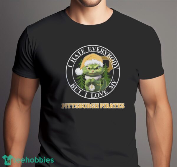 Green Cat With Santa Hat I Hate Everybody But I Love Pittsburgh Pirates Christmas T-shirt - Men Black T-Shirt