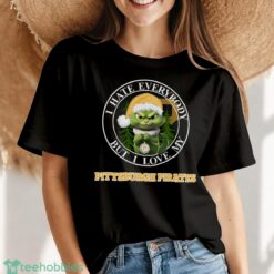 Green Cat With Santa Hat I Hate Everybody But I Love Pittsburgh Pirates Christmas T-shirt - Women Black T-Shirt