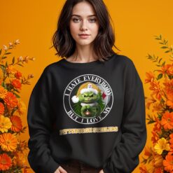 Green Cat With Santa Hat I Hate Everybody But I Love Pittsburgh Steelers Christmas T-shirt - Girl Black Swearshirt