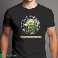 Green Cat With Santa Hat I Hate Everybody But I Love Pittsburgh Steelers Christmas T-shirt - Men Black T-Shirt