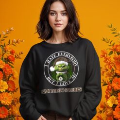 Green Cat With Santa Hat I Hate Everybody But I Love San Diego Padres Christmas T-shirt - Girl Black Swearshirt