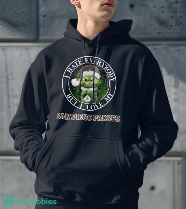 Green Cat With Santa Hat I Hate Everybody But I Love San Diego Padres Christmas T-shirt - Men Black Hoodie