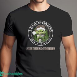 Green Cat With Santa Hat I Hate Everybody But I Love San Diego Padres Christmas T-shirt - Men Black T-Shirt