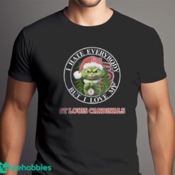 Green Cat With Santa Hat I Hate Everybody But I Love St Louis Cardinals Christmas T-shirt - Men Black T-Shirt