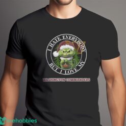 Green Cat With Santa Hat I Hate Everybody But I Love Washington Commanders Christmas T shirt image Green Cat With Santa Hat I Hate Everybody But I Love Washington Commanders Christmas T-shirt - Men Black T-Shirt