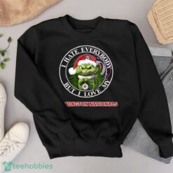 Green Cat With Santa Hat I Hate Everybody But I Love Washington Nationals Christmas T-shirt - Black Sweatshirt