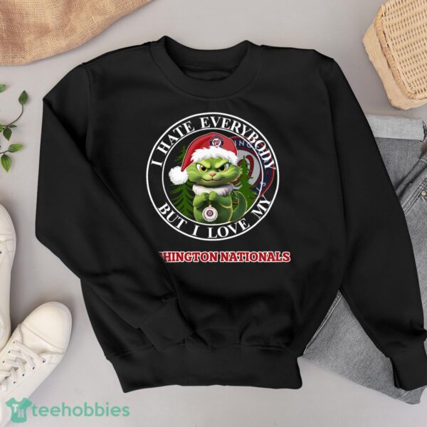 Green Cat With Santa Hat I Hate Everybody But I Love Washington Nationals Christmas T-shirt - Black Sweatshirt