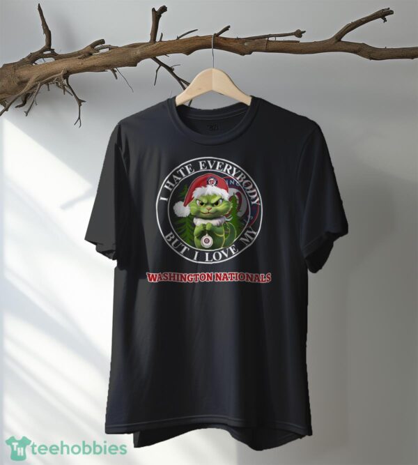 Green Cat With Santa Hat I Hate Everybody But I Love Washington Nationals Christmas T-shirt - Black T-Shirt