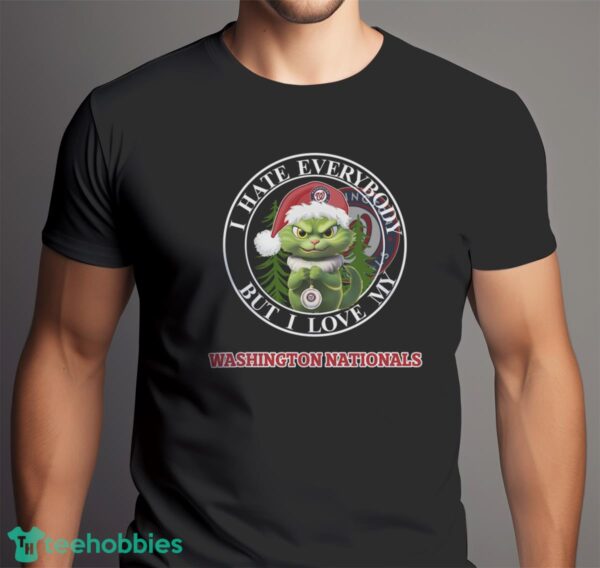 Green Cat With Santa Hat I Hate Everybody But I Love Washington Nationals Christmas T-shirt - Men Black T-Shirt