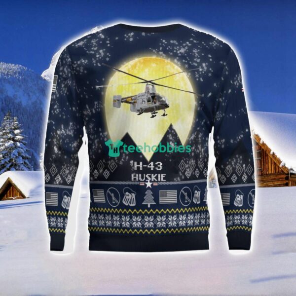 H-43 Huskie H43 3D Aircraft Moonlight Ugly Christmas Sweater Veteran Christmas Sweater Product Photo 2