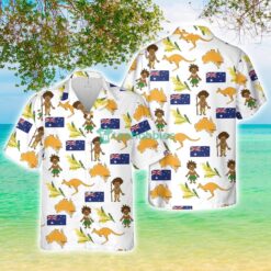 Happy Australia Day Kangaroo Map and Flag Golden Wattle Flowers Beach Gift Hawaiian Shirt Product Photo 1