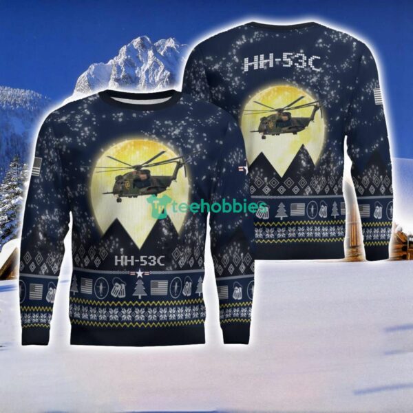 HH-53C Super Jolly Green Giant HH53C 3D Aircraft Moonlight Ugly Christmas Sweater Veteran Christmas Sweater Product Photo 1