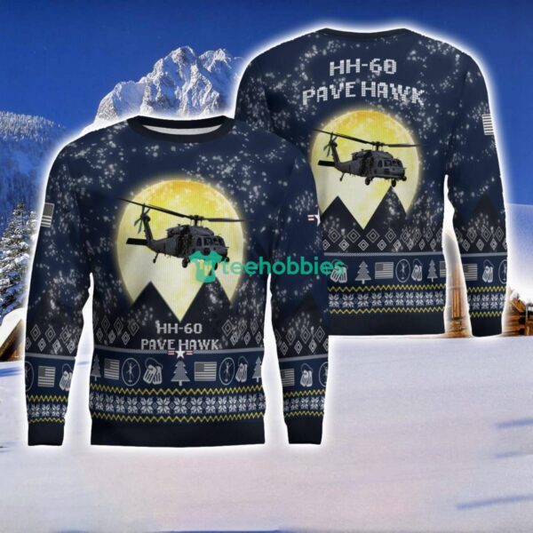HH-60 Pave Hawk HH60 3D Aircraft Moonlight Ugly Christmas Sweater Veteran Christmas Sweater Product Photo 1