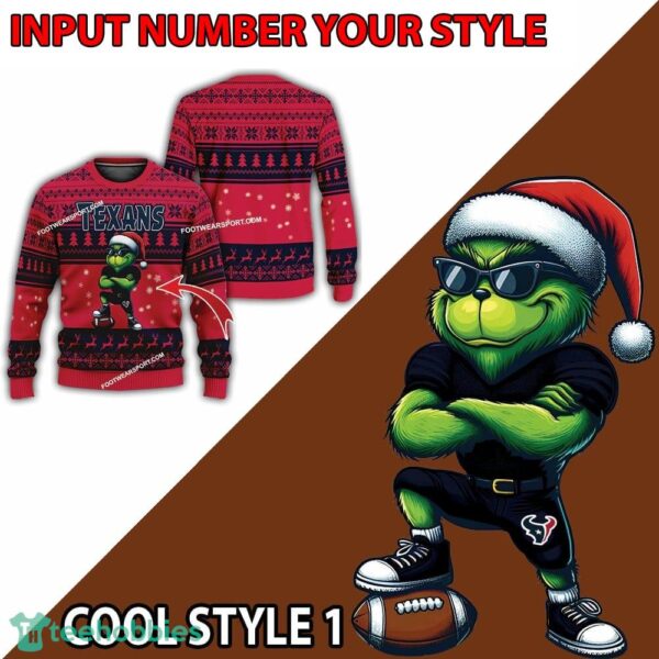 Houston Texans Grinch Football Ugly Sweater Gift For Christmas - Custom Number - NFL Houston Texans New Grinch Ugly Christmas Sweater Photo 2