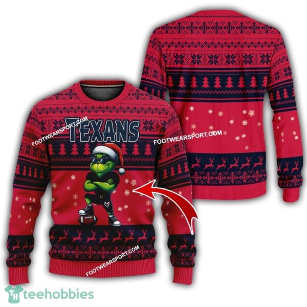 Houston Texans Grinch Football Ugly Sweater Gift For Christmas - Custom Number - NFL Houston Texans New Grinch Ugly Christmas Sweater Photo 1
