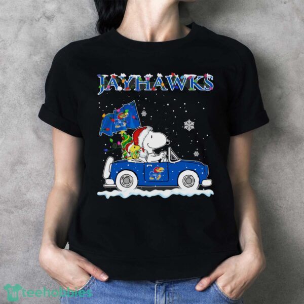 Kansas Jayhawks Snoopy And Woodstock Driving Car Cute Snoopy Limited Edition Shirt - Ladies T-Shirt