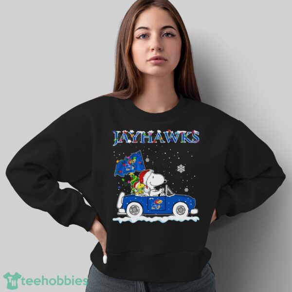 Kansas Jayhawks Snoopy And Woodstock Driving Car Cute Snoopy Limited Edition Shirt - Sweatshirt