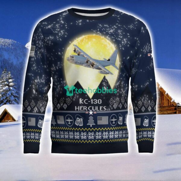 KC-130 Hercules KC130 3D Aircraft Moonlight Ugly Christmas Sweater Veteran Christmas Sweater Product Photo 1