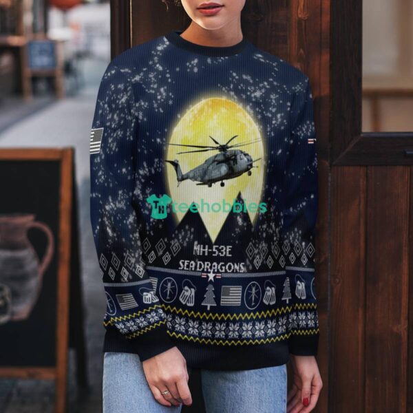 MH-53E Sea Dragons MH53E 3D Aircraft Moonlight Ugly Christmas Sweater Veteran Christmas Sweater Product Photo 3