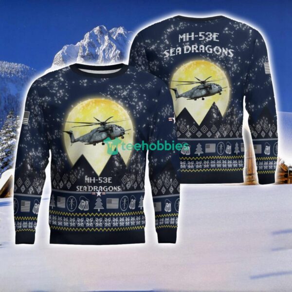 MH-53E Sea Dragons MH53E 3D Aircraft Moonlight Ugly Christmas Sweater Veteran Christmas Sweater Product Photo 4