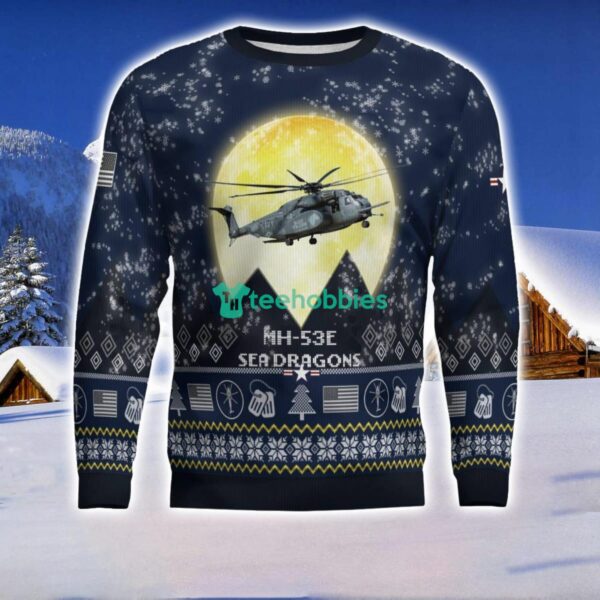 MH-53E Sea Dragons MH53E 3D Aircraft Moonlight Ugly Christmas Sweater Veteran Christmas Sweater Product Photo 1
