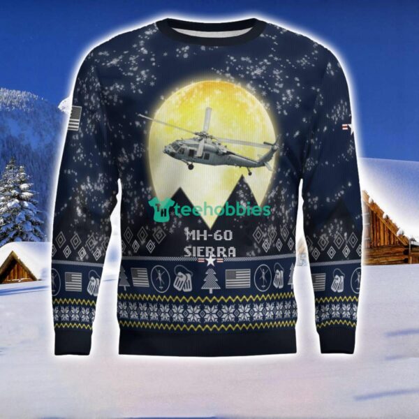 MH-60 Sierra MH60 3D Aircraft Moonlight Ugly Christmas Sweater Veteran Christmas Sweater Product Photo 2