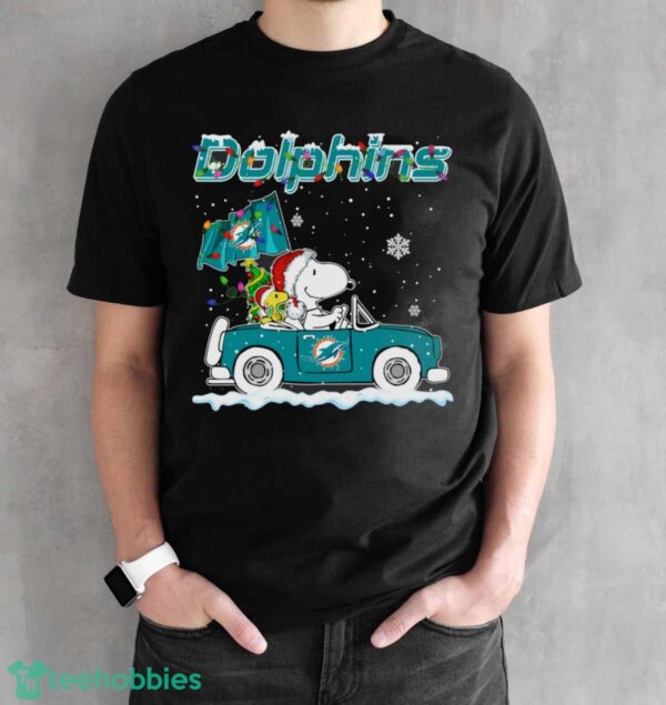 Miami Dolphins Snoopy And Woodstock Driving Car Cute Snoopy Limited Edition Shirt - Black Unisex T-Shirt