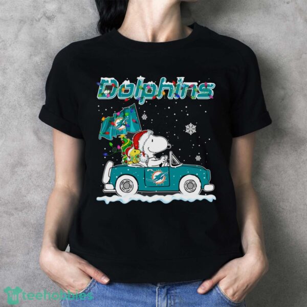 Miami Dolphins Snoopy And Woodstock Driving Car Cute Snoopy Limited Edition Shirt - Ladies T-Shirt