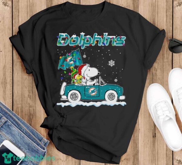 Miami Dolphins Snoopy And Woodstock Driving Car Cute Snoopy Limited Edition Shirt - Black T-Shirt