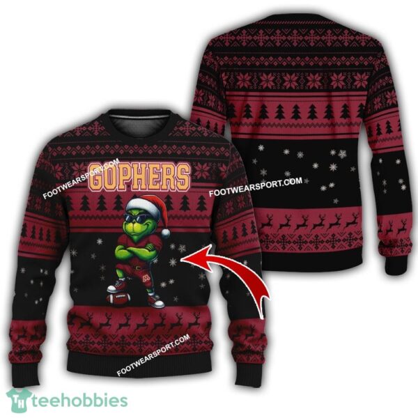 Minnesota Golden Gophers Grinch Football Ugly Sweater Gift For Christmas - Custom Number - NCAA Minnesota Golden Gophers New Grinch Ugly Christmas Sweater Photo 1